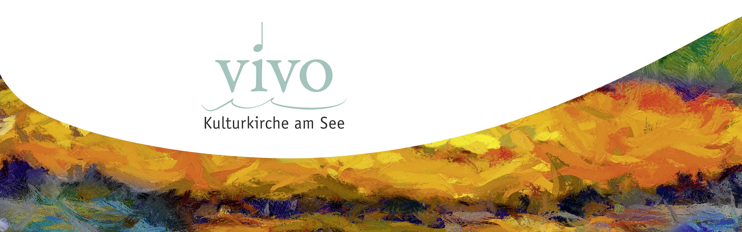 Gemälde mit Welle und Schriftzug "vivo - Kulturkirche am See"