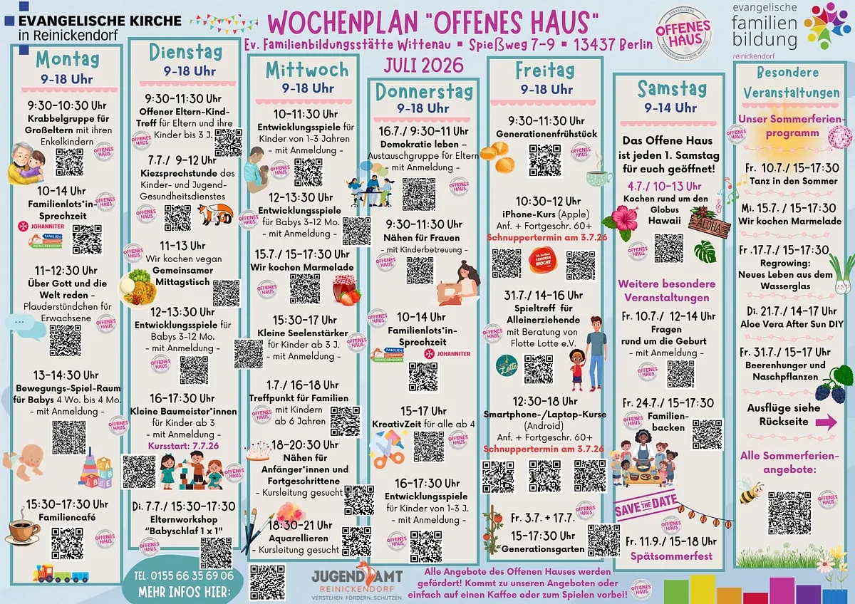 Wochenplan Offenes Haus im Juli 2026