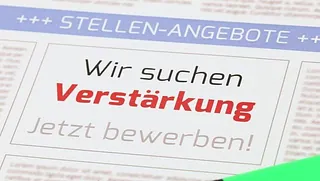 Foto mit Text 'Wir suchen Verstärkung, jetzt bewerben!'
