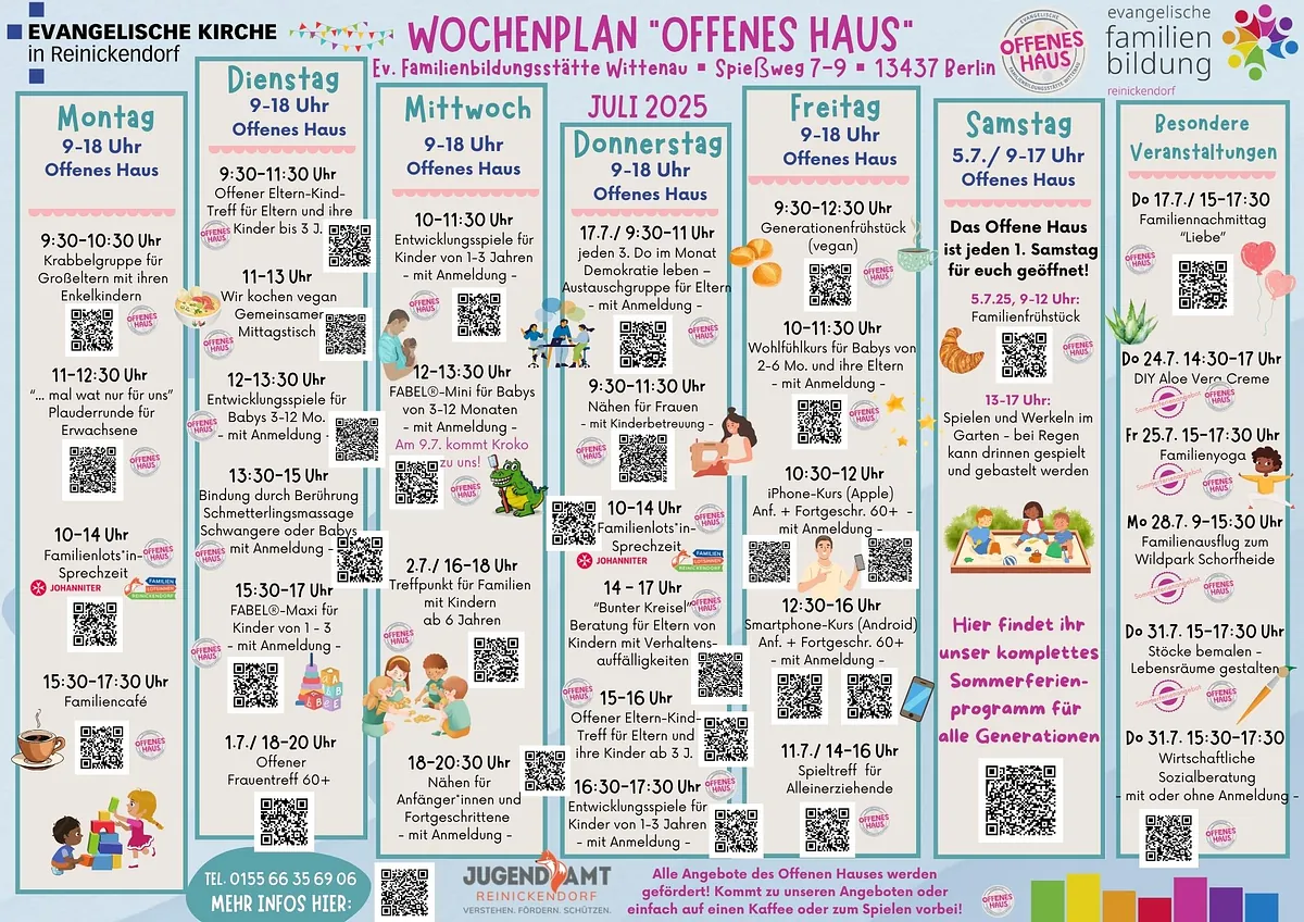 Wochenplan Offenes Haus im Juli 2025
