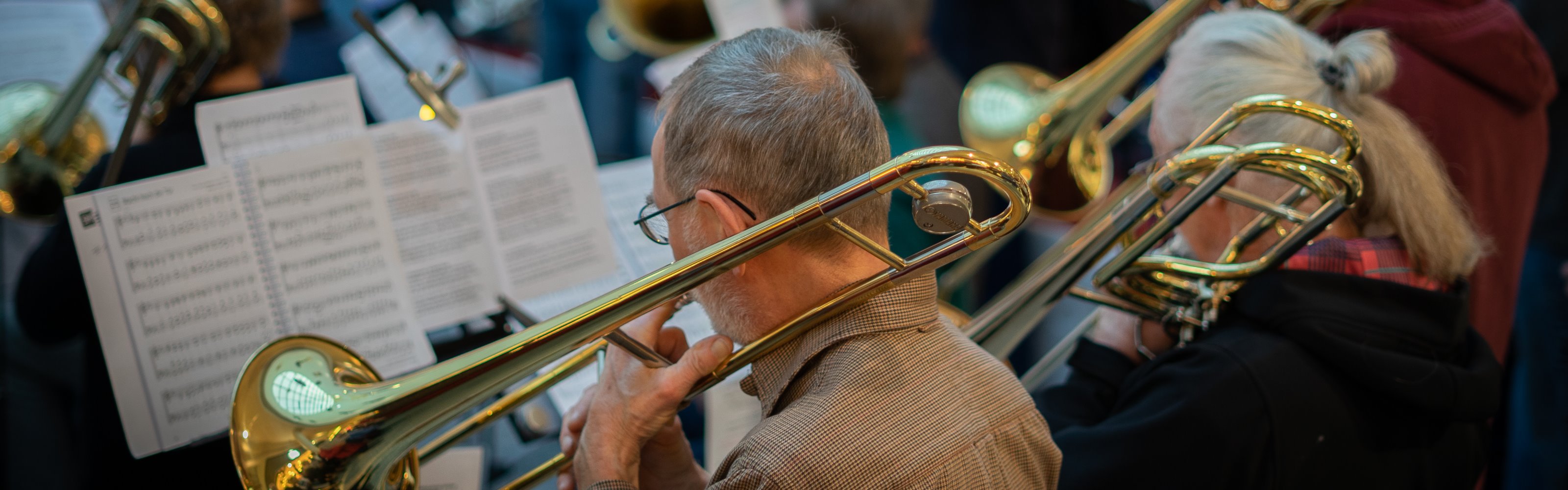 Blechbläser von hinten in Aktion