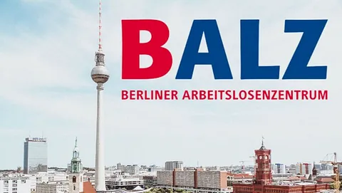 Logo BALZ - Berliner Arbeitslosenzentrum vor Berlin-Panorama