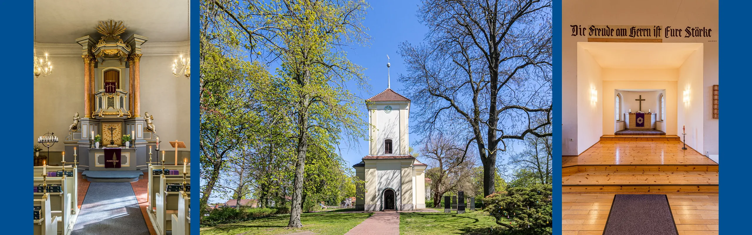 Altarraum der Dorfkirche Alt-Lübars, Außenansicht Dorfkirche Alt-Lübars, Altarraum Gemeindehaus Lübars