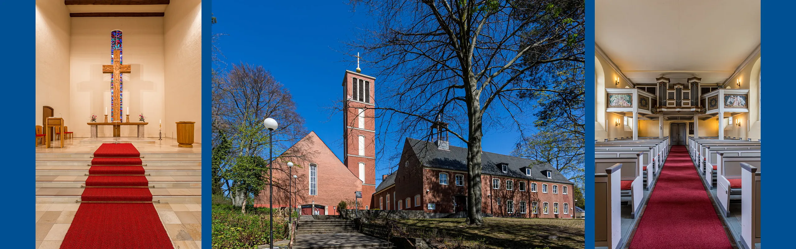 3 Fotos der Apostel-Paulus-Kirche und der Dorfkirche Alt-Hermsdorf