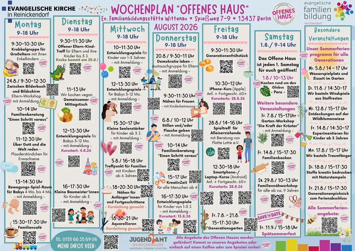 Wochenplan Offenes Haus im August 2026